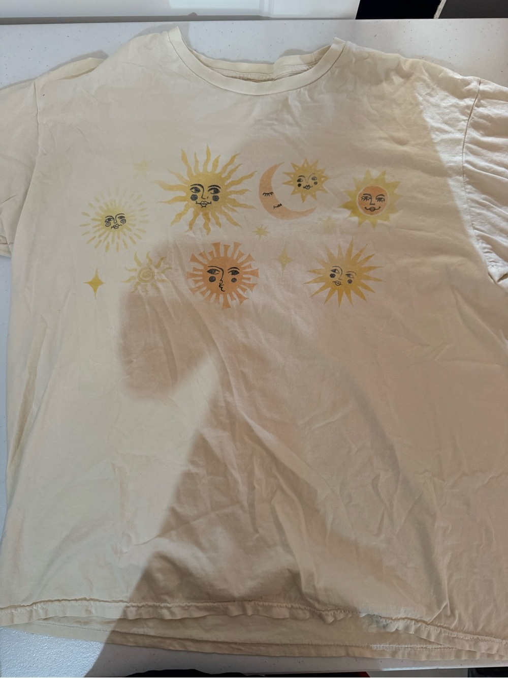 PacSun Cream Graphic Tee with Yellow Sun & Moon Design